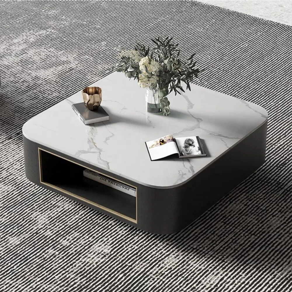 Modern square sintered stone coffee table round tea tables small side table and TV stand cabinet combination set living room