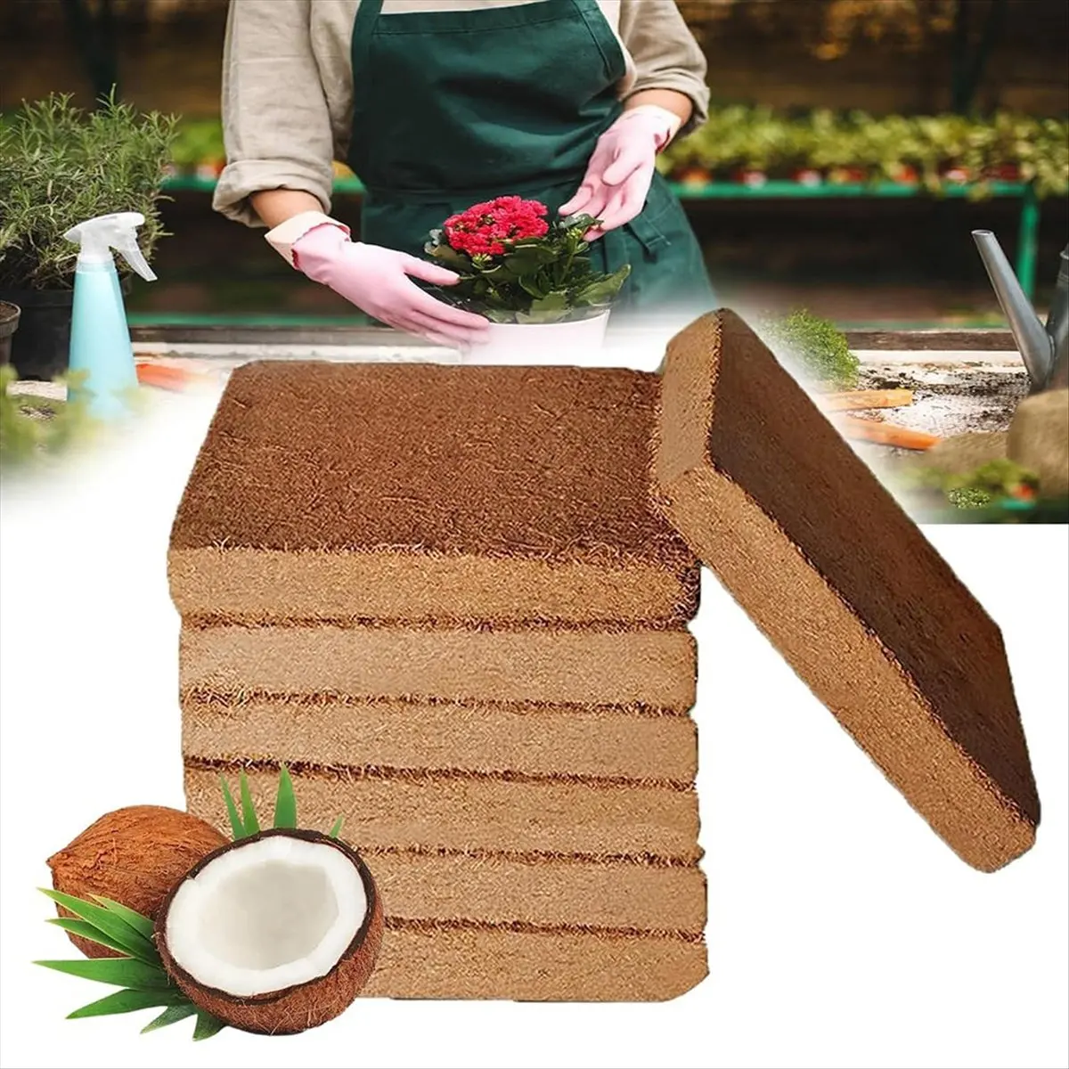 6pcs Organic Coconut Fiber for Plants, Organic Coconut Bricks, Natural Organic Compressed Coconut-AC17