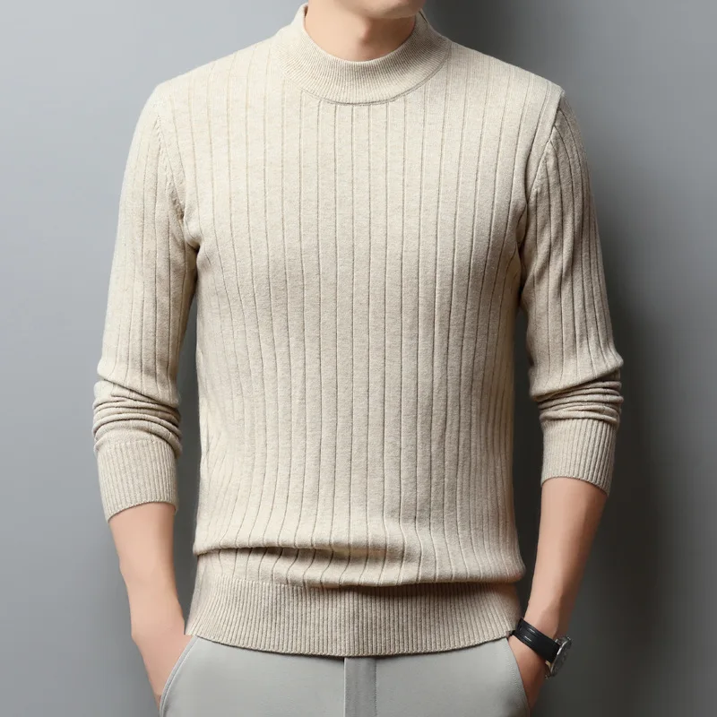 2026 Semi-turtleneck Autumn and Winter Men's Thickened Solid Color Sweater Slim-fit Warm Pullover