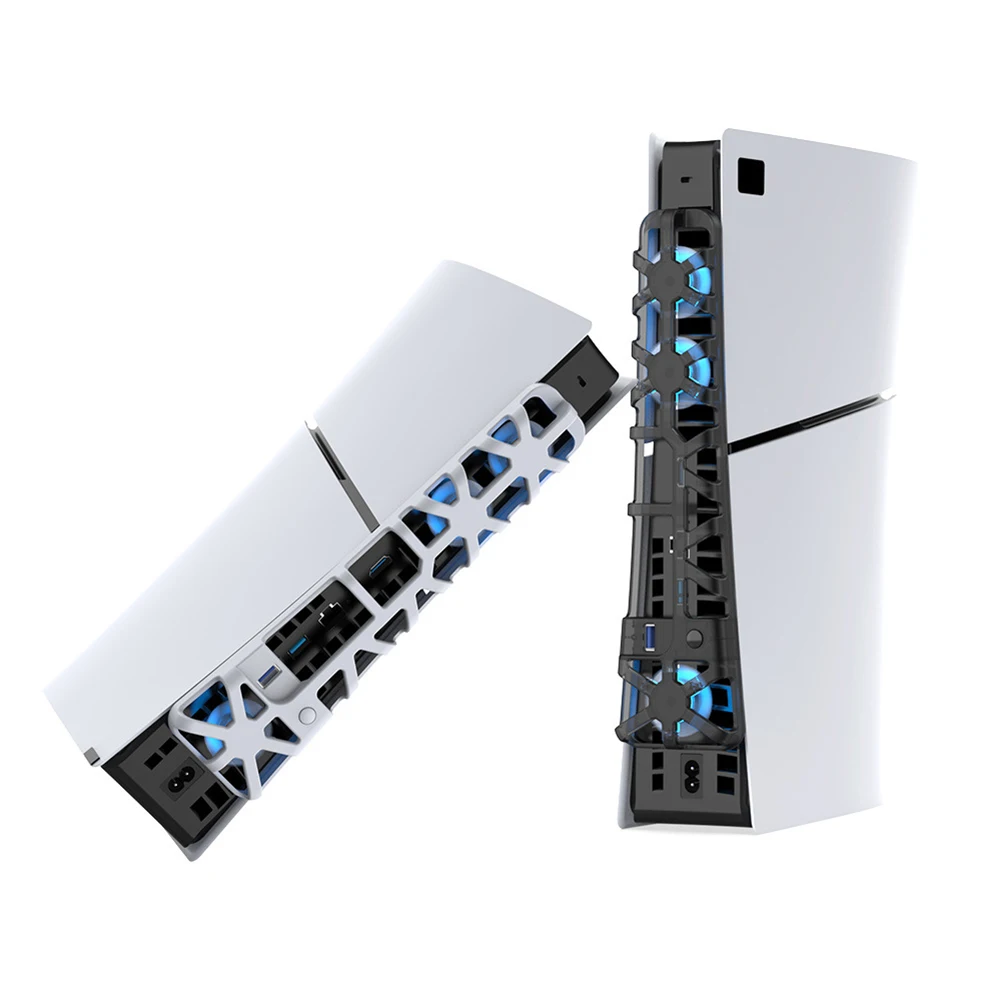 พัดลมเย็นพร้อมไฟ LED และพัดลม3ตัวระบายความร้อนที่มีประสิทธิภาพคอนโซลเกม1100 RPM พัดลมทำความเย็นหลังสำหรับคอนโซล PS5บาง