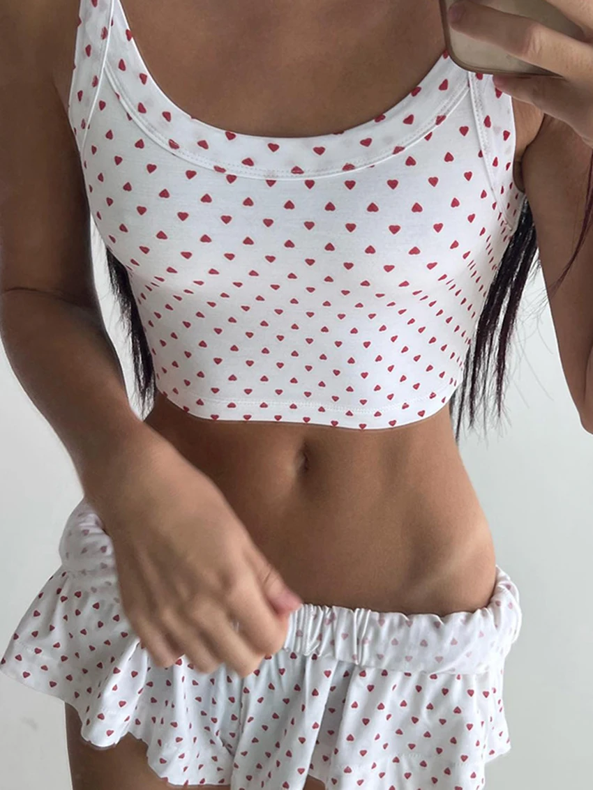 Marthaqiqi Summer Women Nightgowns Suit Tank Tops Sleepwear Crop Top Pajama Backless Nightie Shorts Casual Nightwear 2 Piece Set