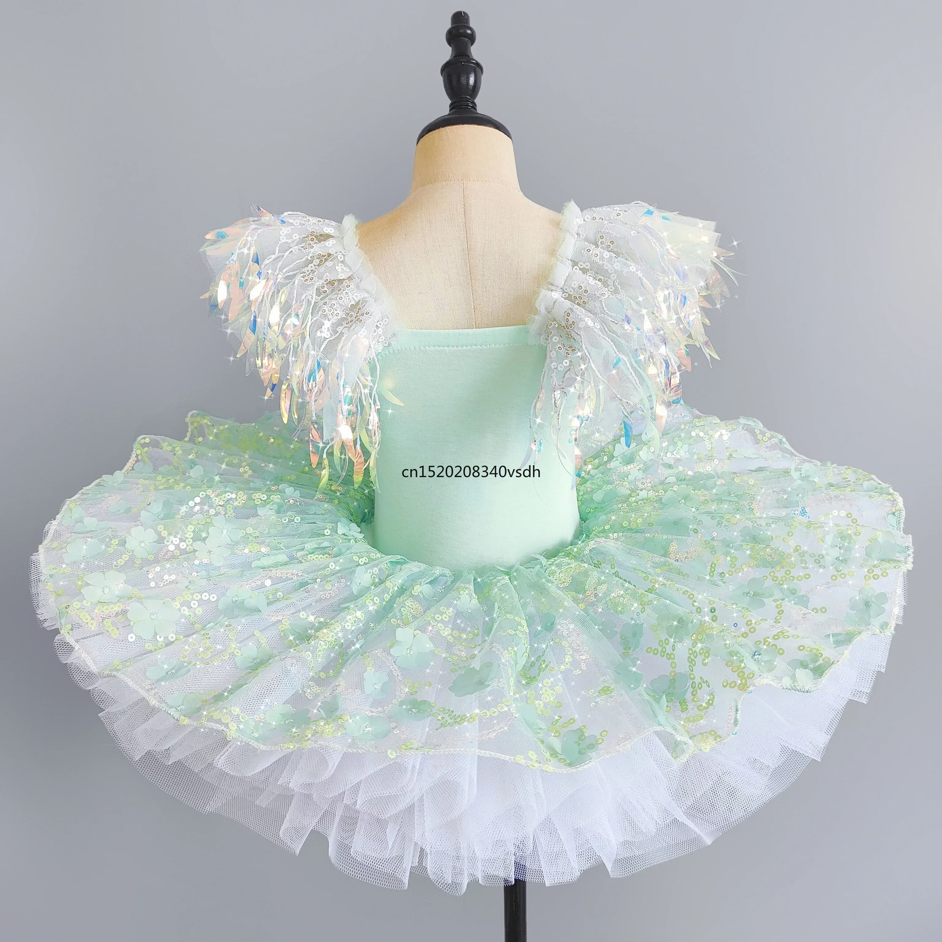 Rosa Kinder Ballsaal Kleidung Pailletten Blume Tutus Ballett Kleid für Mädchen modernen Tanz Tutu Kleid Mädchen Ballett Prinzessin Kleid