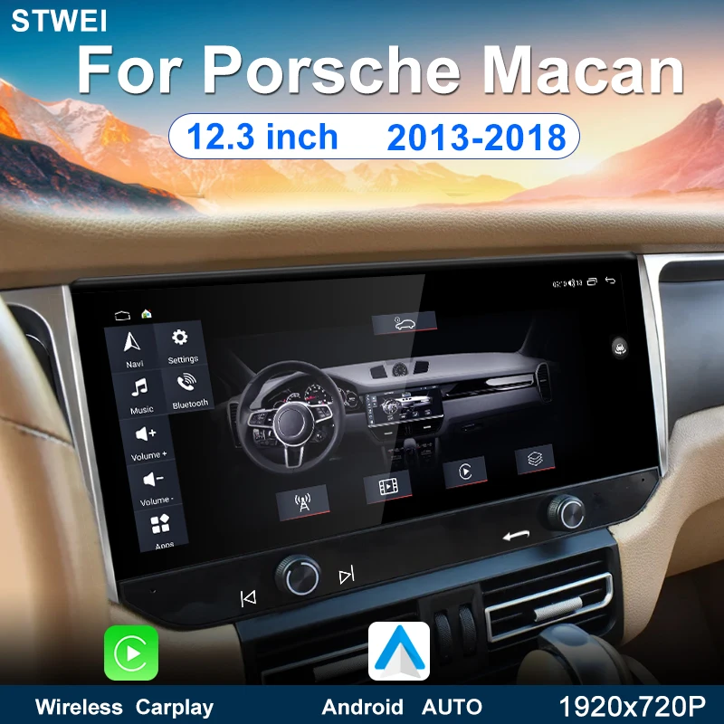 Android14 For Porsche Macan 2013-2018 12.3-inch Car Radio Multimedia Player 4G WiFi Apple Wireless Stereo GPS Navigation