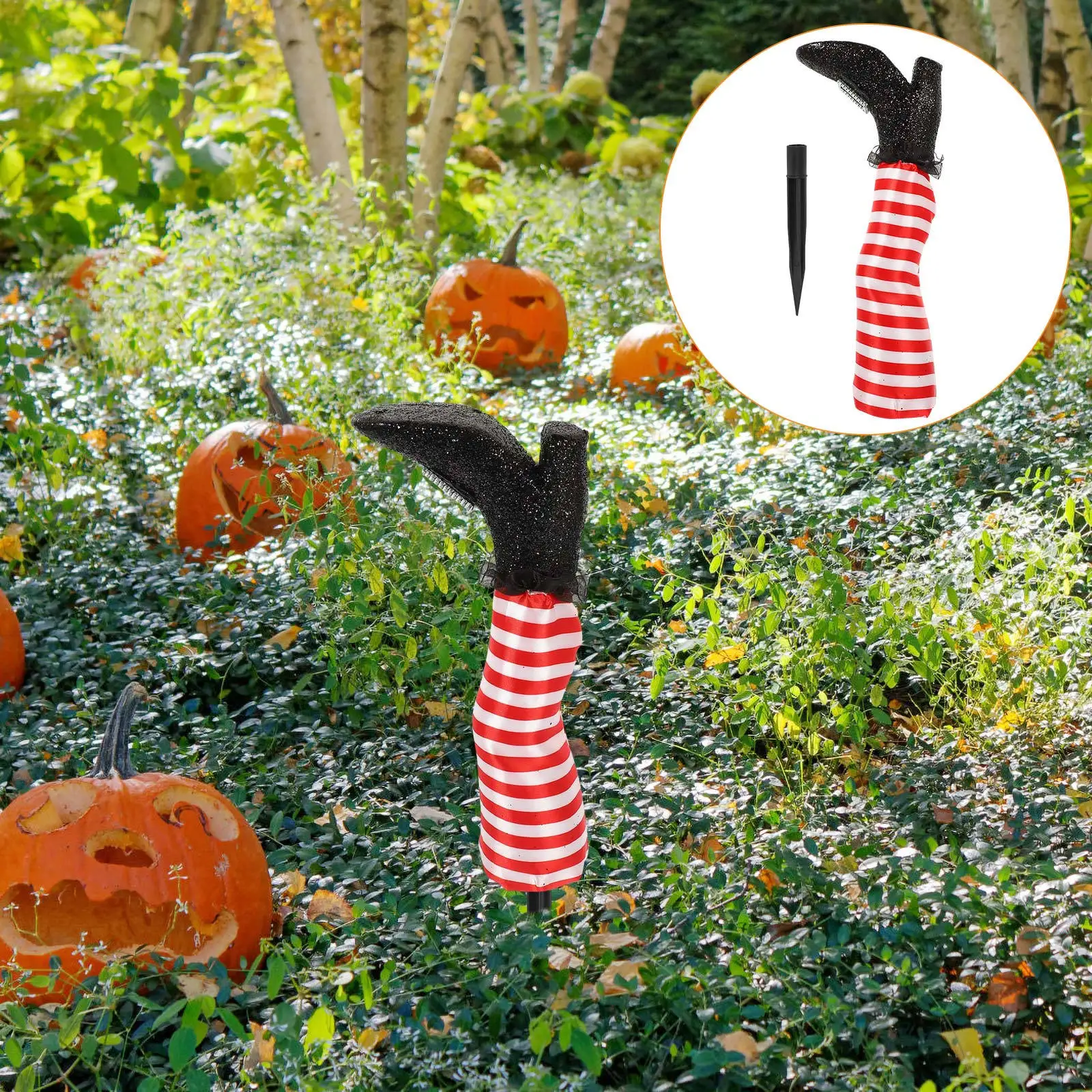 مجموعة واحدة من ديكور ساق الهالوين الساحرة من الفوم الفاخر لتزيين حفلات الحديقة لسرير زهرة بوش في ساحة الحديقة، تحت عنوان الهالوين