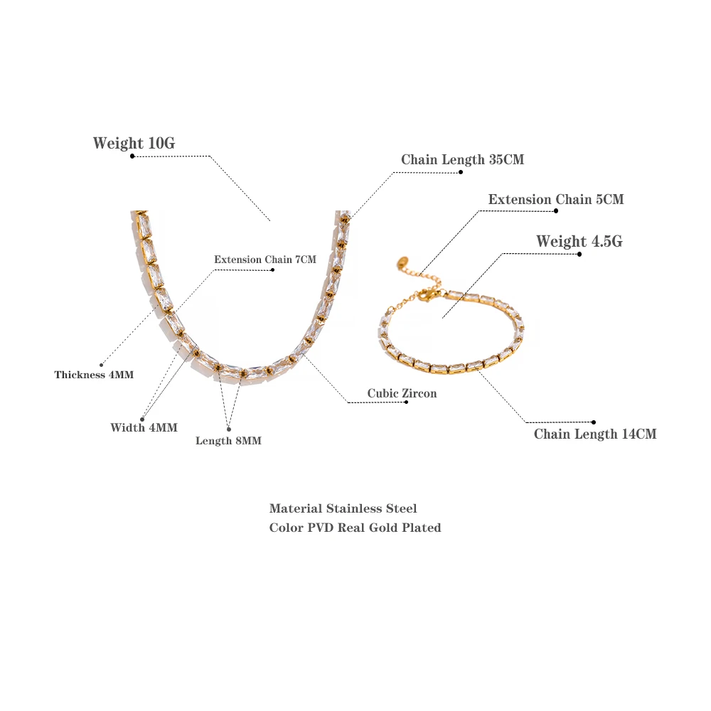 Yhpup Waterproof Fashion White Green Cubic Zirconia Stainless Steel Gorgeous Necklace Bracelet Elegant Charm Jewelry Sets Women