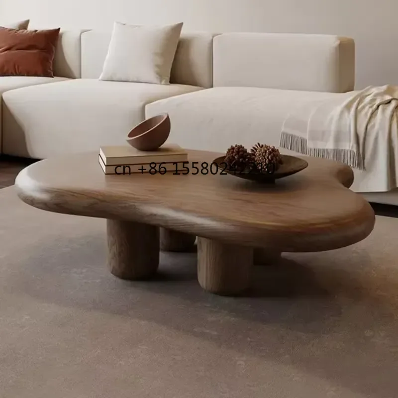for AN-2413 Mid-Century Modern Walnut Table Retro Cloud Shape Coffee Table for Small Apartment Living Room