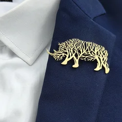 Creative animal rhino life tree stainless steel gold-plated 18K brooch, black suit accessories, wedding matching set