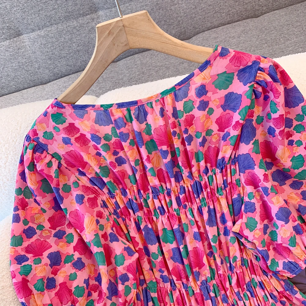 فستان نسائي مقاس كبير من NYFS لصيف 2025 فستان فضفاض مطبوع بخصر عالٍ وأكمام منتفخة فساتين طويلة رداء Elbise على الطراز الكوري #4