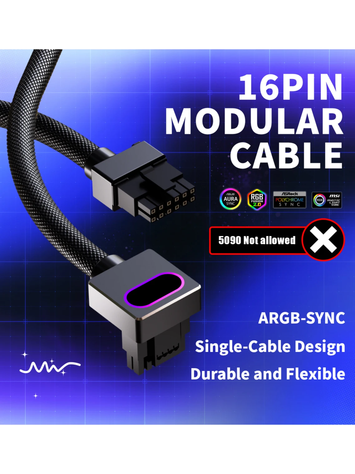 AIJS 12VHPWR ARGB GPU16PIN Kabel Modularny 18AWG 90 °   Złącze męskie pod kątem prostym z 3-pinowym złączem 5V, nie przeznaczone do kart graficznych 5090/3070 — zdjęcie produktu 7