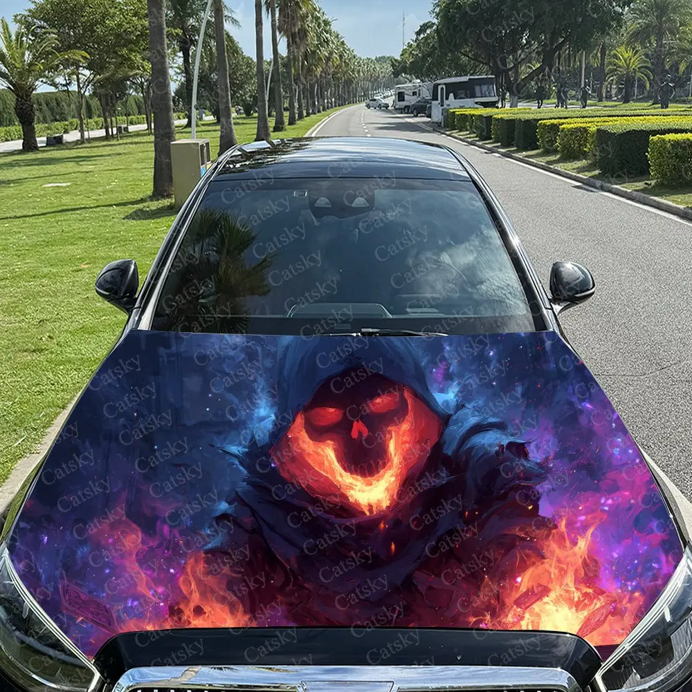 

Fantasy Flame Skeleton Car Hood Stickers - Self-Adhesive, Waterproof and Durable Vinyl Wrap, Decorate And Protect Your Car - The