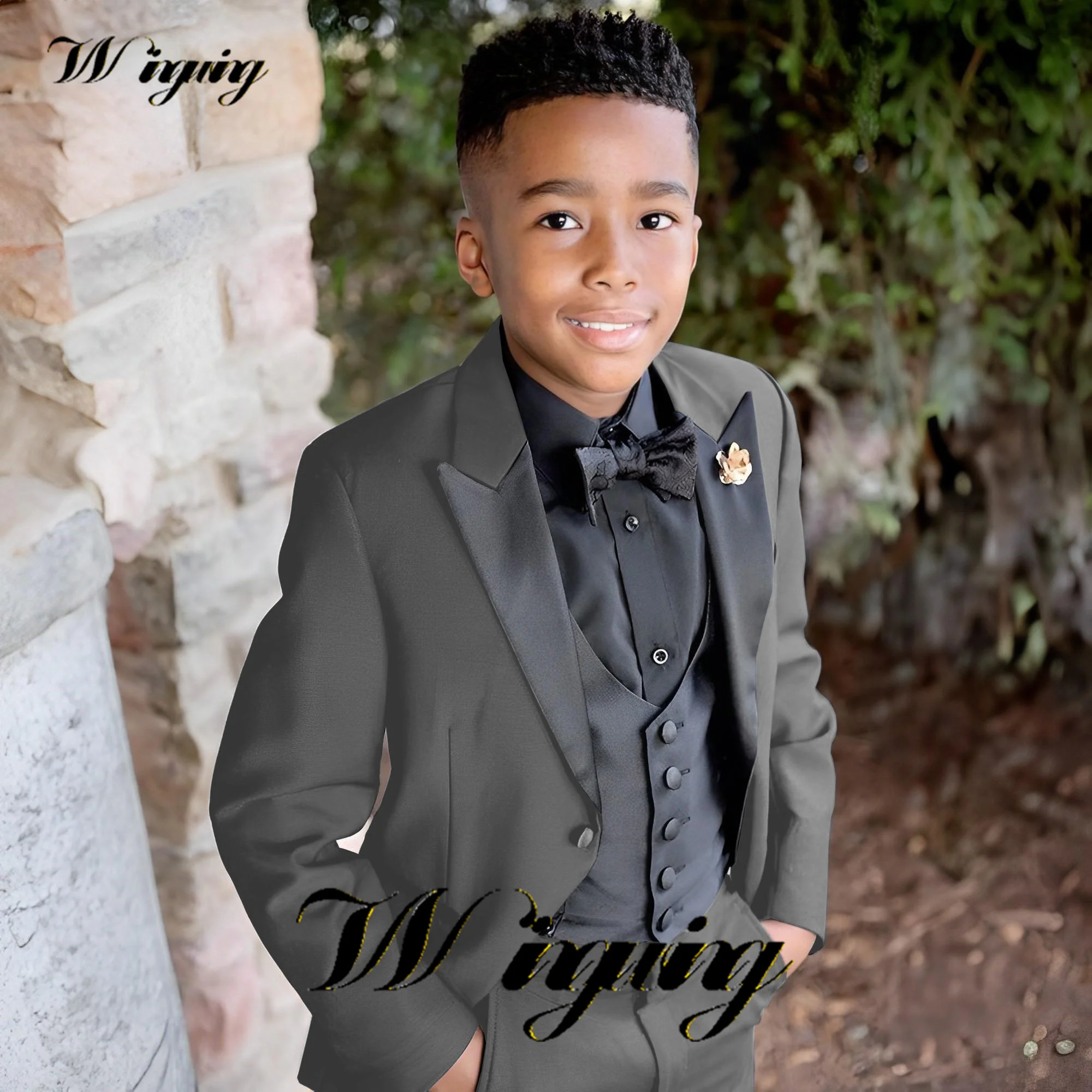 Boys Suits Wedding Tuxedo Formal Lapel Collar Blazer Pant Vest Three Piece Kids Party Dress