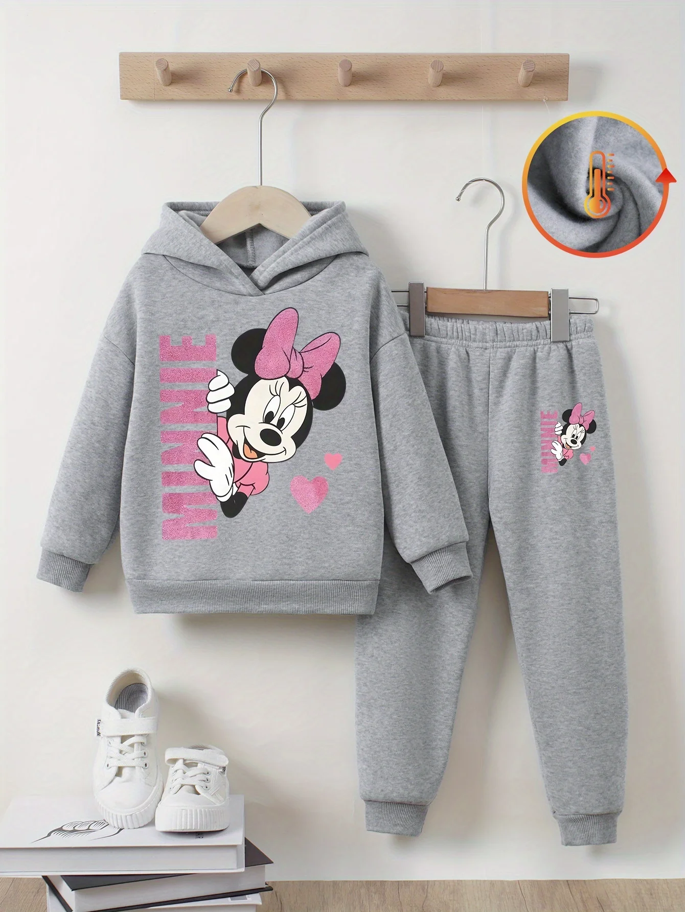 

Комплект из двух частей брюк с длинными рукавами для девочек Disney с милыми принтами Микки и Минни, новые осенние и зимние флисовые толстовки с капюшоном