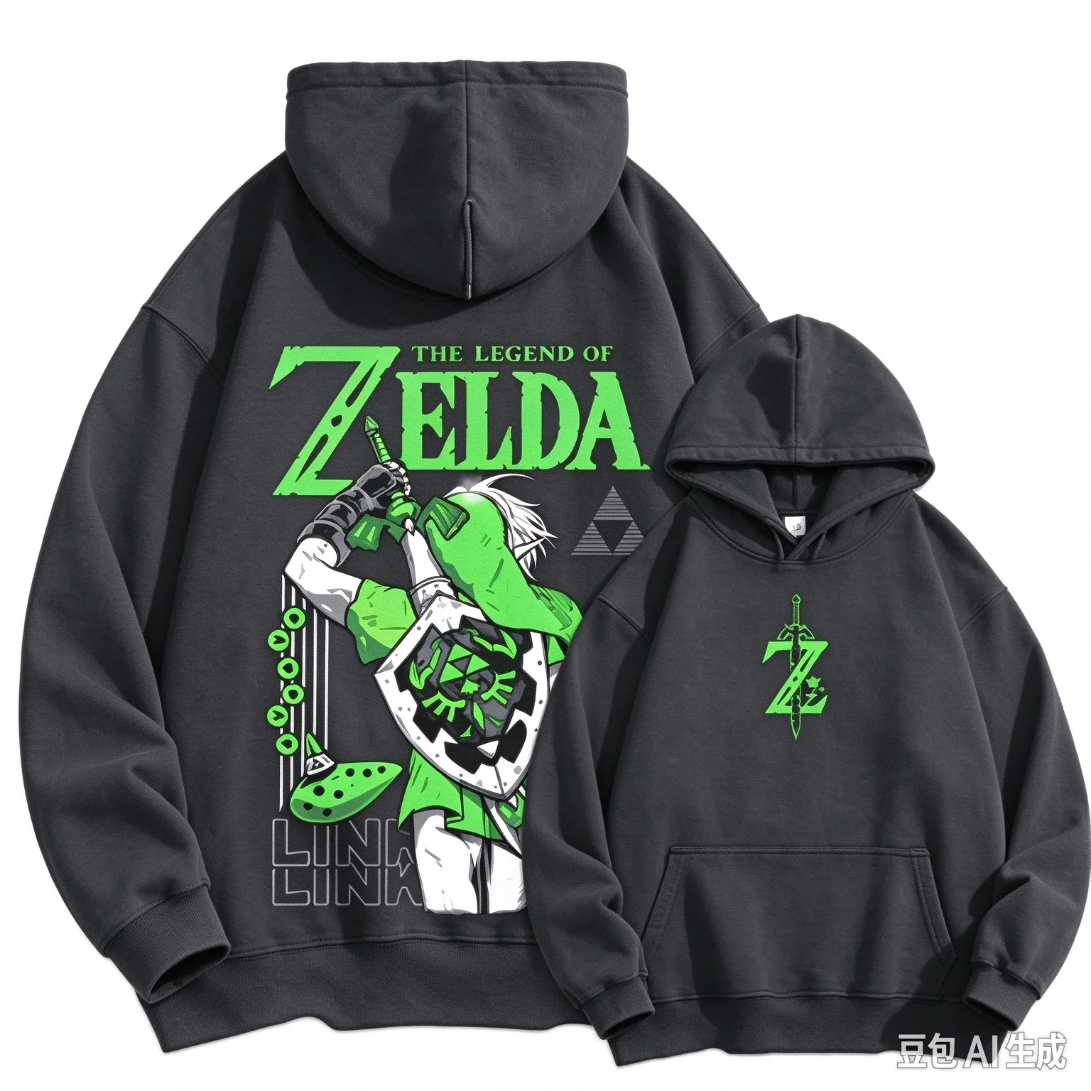 The Legend of Zelda Hoodie Master Sword Triforce Front Print Zelda Characters Back Graphic Hooded Sweatshirt Men Women view 3