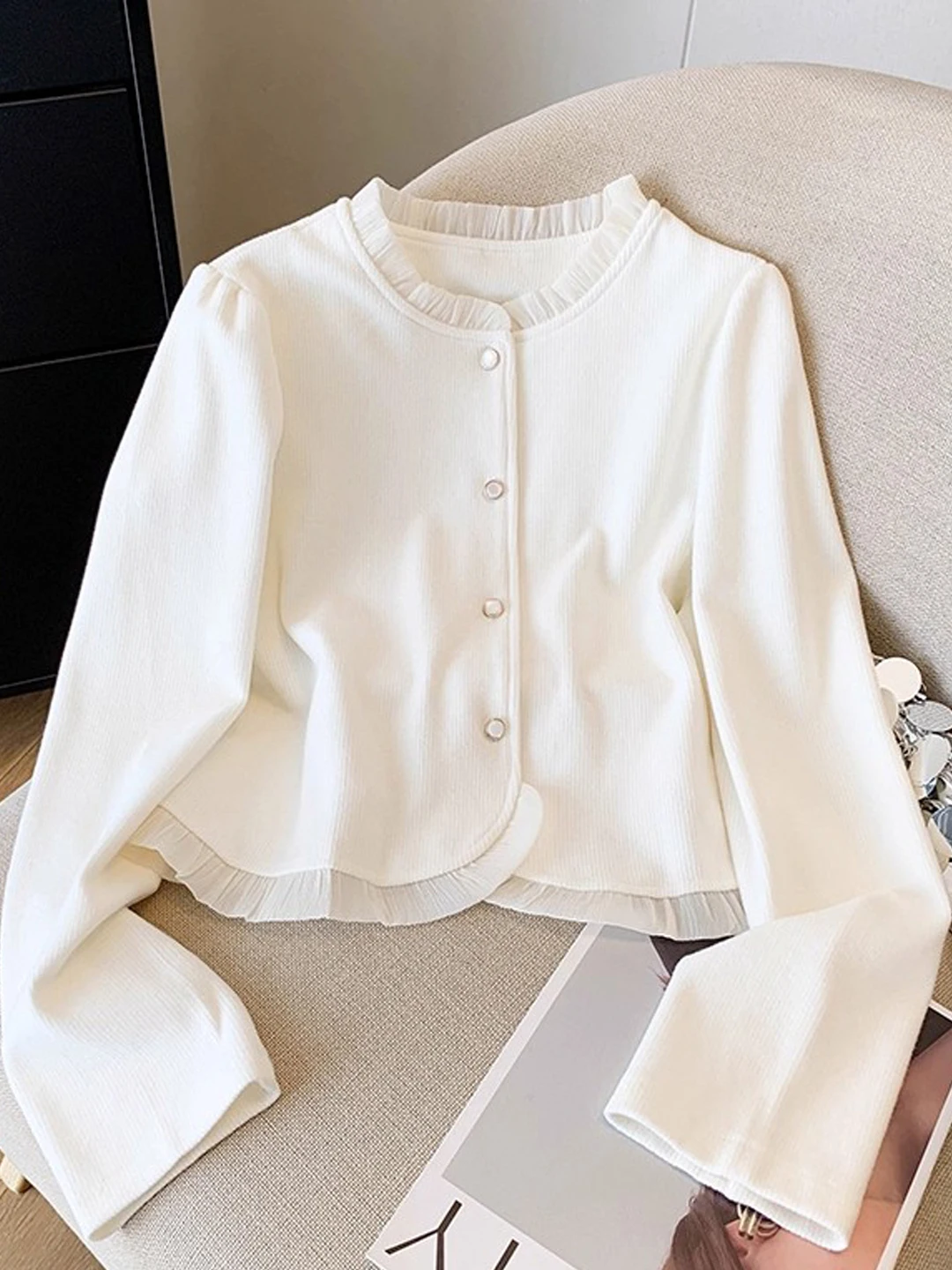 

Модный вязаный хлопковый кардиган для женщин: новинка весна-осень-зима, на одной пуговице, с кружевными вставками, верхняя одежда