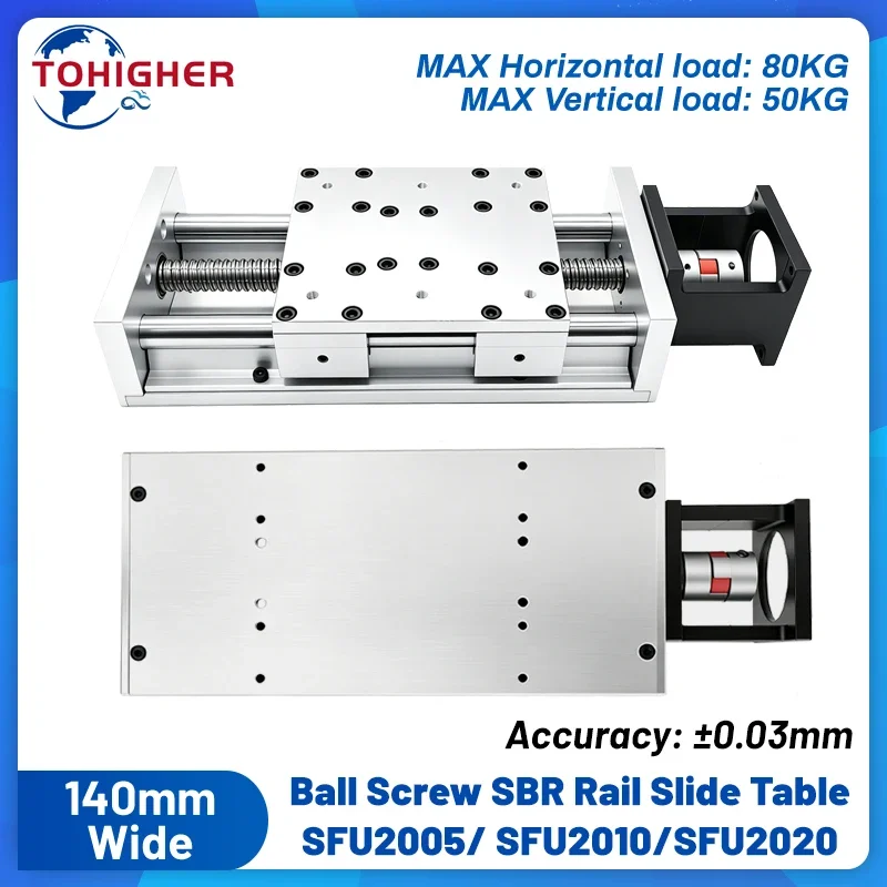 Obrázek: 140mm široký celistvý aluminium talíř záruka lodní šroub klouzat stůl 80KG lineární gwint bariéra jeviště single-axis lineární aktuátor SFU2005/SFU2010