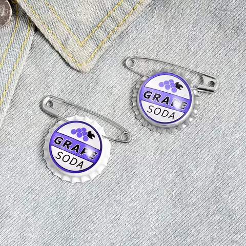 Pin Club | Cute Juice Soda Enamel Brooches Bottle cap Custom Capsule Lapel  Badges Shirt Hat Buckle Grape Jewelry Gift Wholesale