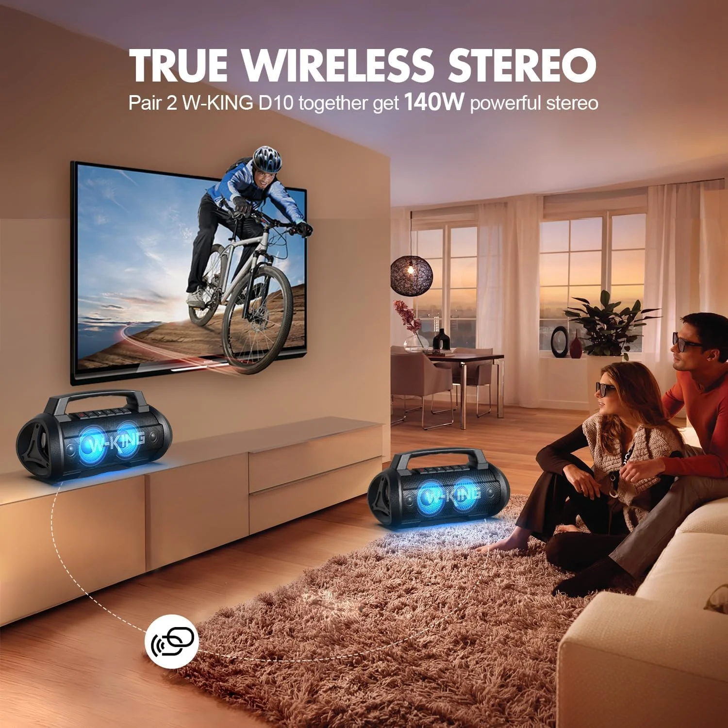 W-KING D10MIC Bluetooth-Lautsprecher mit kabellosem Mikrofon, 70 W RMS, 120 W Spitzenleistung, tiefes Bass, IPX6 wasserdicht, 42 Stunden Akkulaufzeit, tragbarer Party-Lautsprecher. – Detail 6