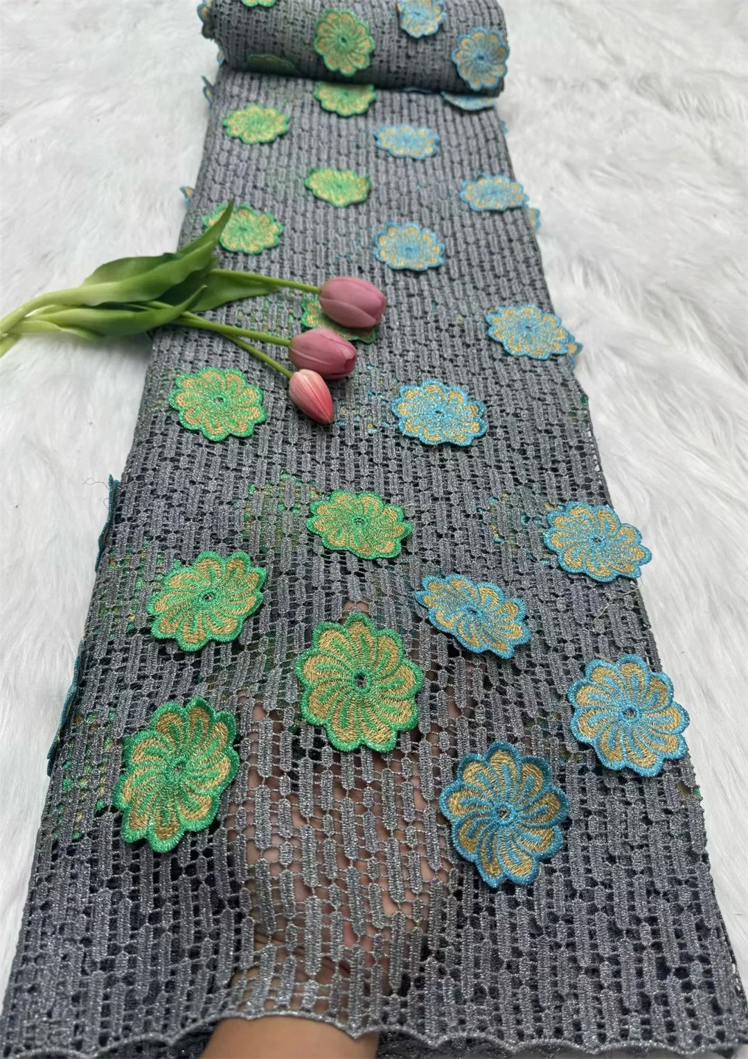 

African 3D Flower Cord Guipure Lace Fabric Chantilly Water Soluble Nigerian French Asoebi for Party Dresses 2026