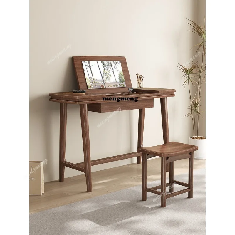 

Туалетный столик из массива дерева, черный орех, современная простая маленькая квартира, зеркало-раскладушка, светлый роскошный комод для спальни