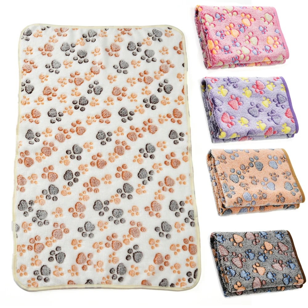 Soft Cat Dog Warm Blanket For Small Large Dogs Cats Fluffy Paw Print Pet Mattress Cozy Travel Car Blankets Yorkshire Bed Mat