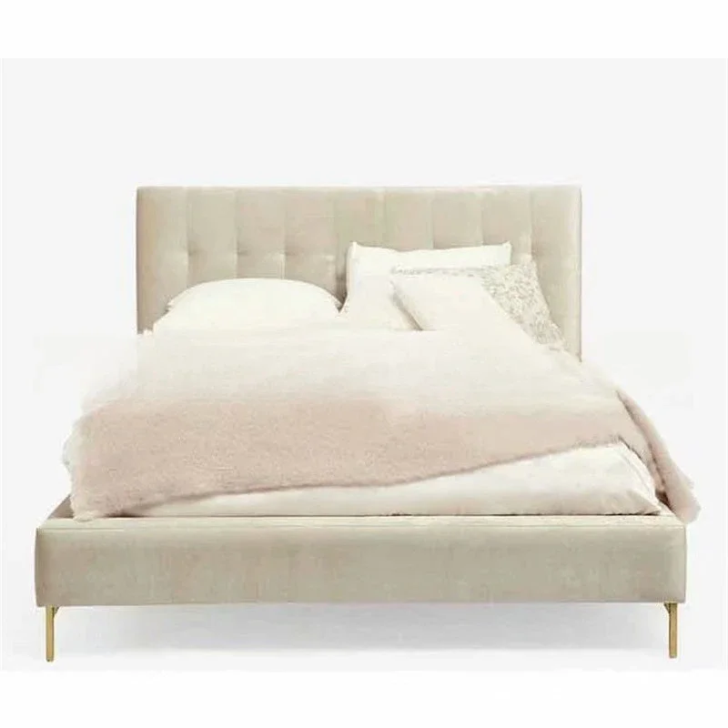 

Simple fabric, pull buckle soft bag bed, bedroom double bed Nordic modern, stainless steel foot fashionable wedding bed