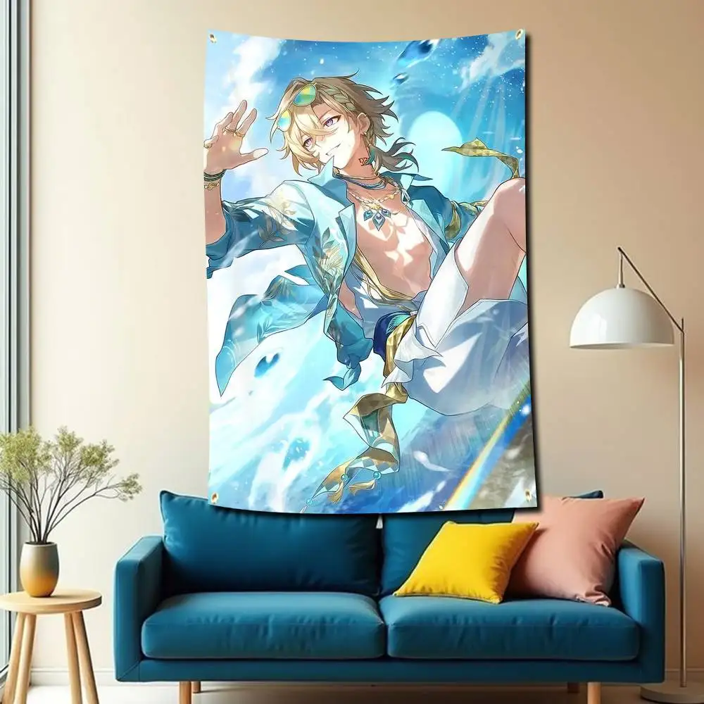 A-Aventurine Waveflair Game HSR Flag Tapestry Banner for Bedroom Living Room Outdoor Camping Custom Supported