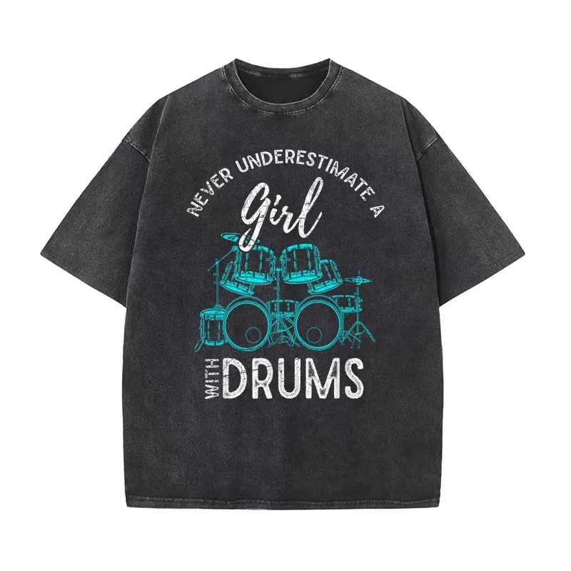 Drumset Percussion Drummer Women Girls Guys Gift Drums Pure Cotton T-shirt For Man Oversized Art Graphic Clothing Printed