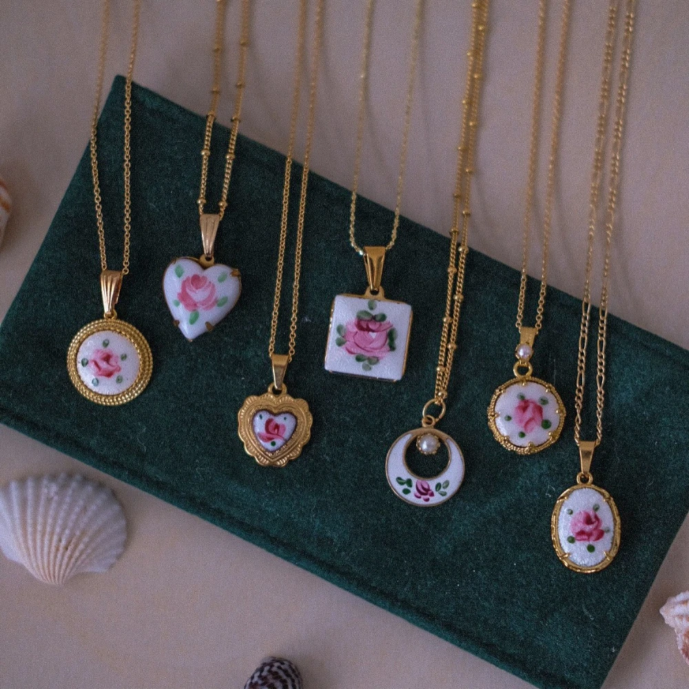 Neue beliebte geometrische herzförmige Blumen-Tropfen-Ölmalerei DIY-Anhänger Charms Schmuckherstellung – Detail 3
