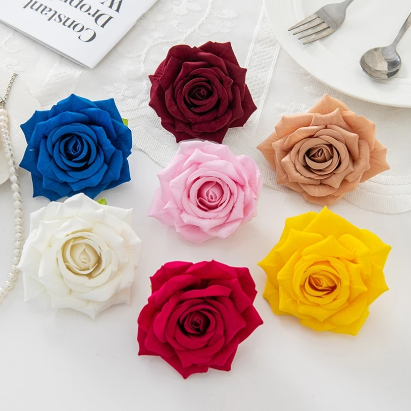 

50PCS Artificial Flowers Flannel Rose Home Room Table Decoration Wreaths Wedding Bridal Accessory Headwear Colorful Flower Heads