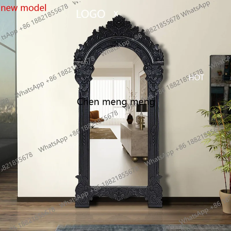 

Vintage carved black arched floor mirror household full-length mirror, wall cloakroom, fitting mirror