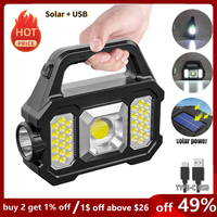 NEW USB Rechargeable Super Bright Solar LED Camping Flashlight With COB Work Lights Handheld Solar Powered Lanterns Searchlight