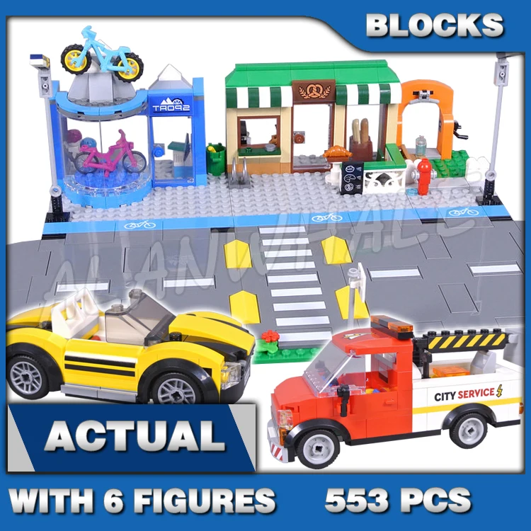 

553 шт., городские покупки, уличные пекарни, велосипедный магазин, парк, грузовой велосипед, спортивный автомобиль, грузовик 70357, строительные блоки, игрушки, совместимые с моделью