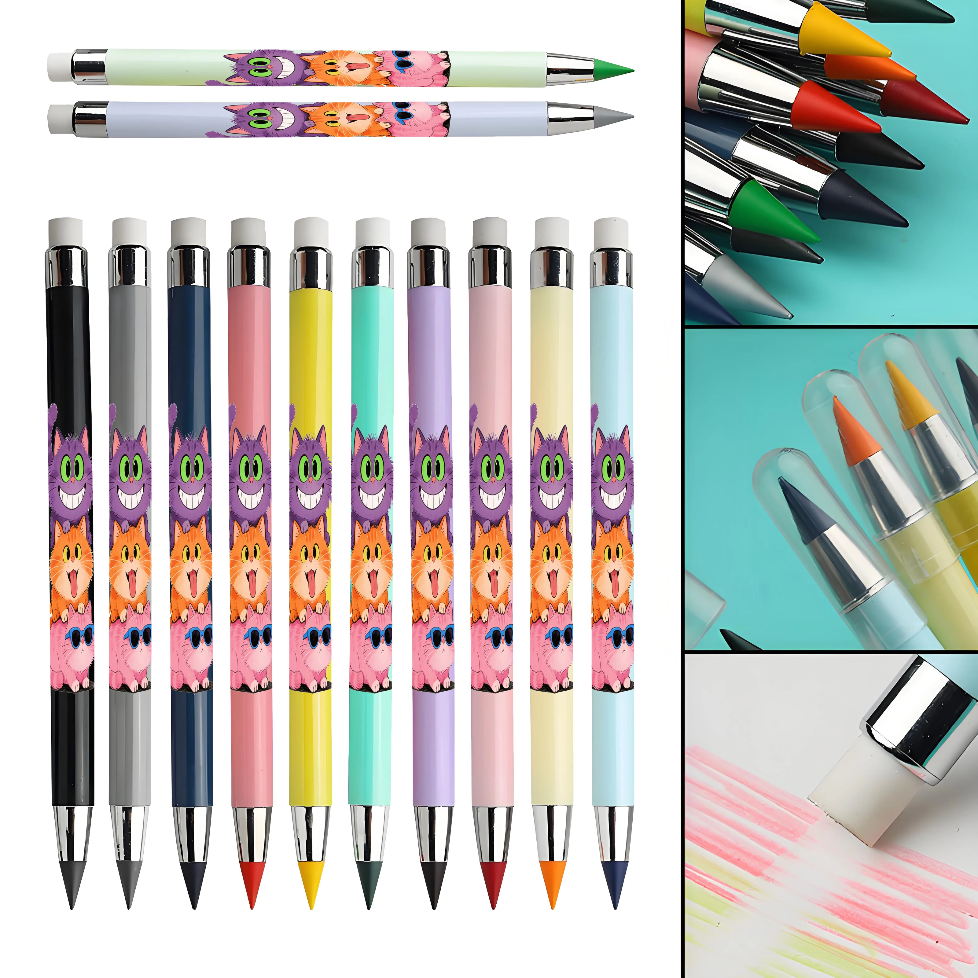 

12pcs creative cat themed pattern eternal pencil macaron color not easy to break student drawing, drawing colored lead.