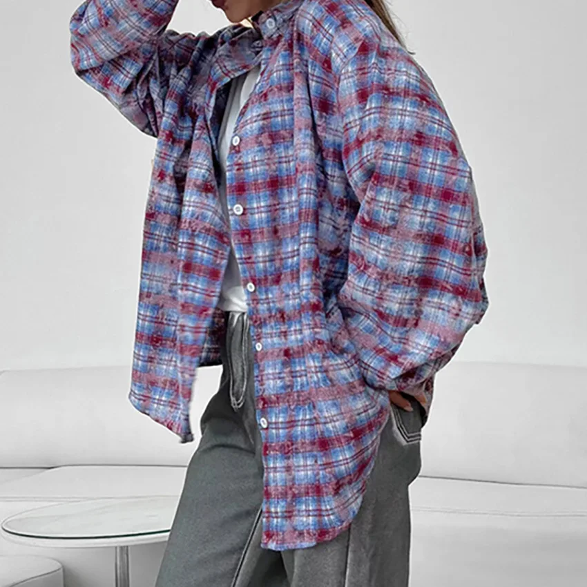 

Women's Plaid Shirt Long Sleeve Retro Fashionable Loose Spring Autumn Loose Top Street Casual Button Cardigan Blouses For Women
