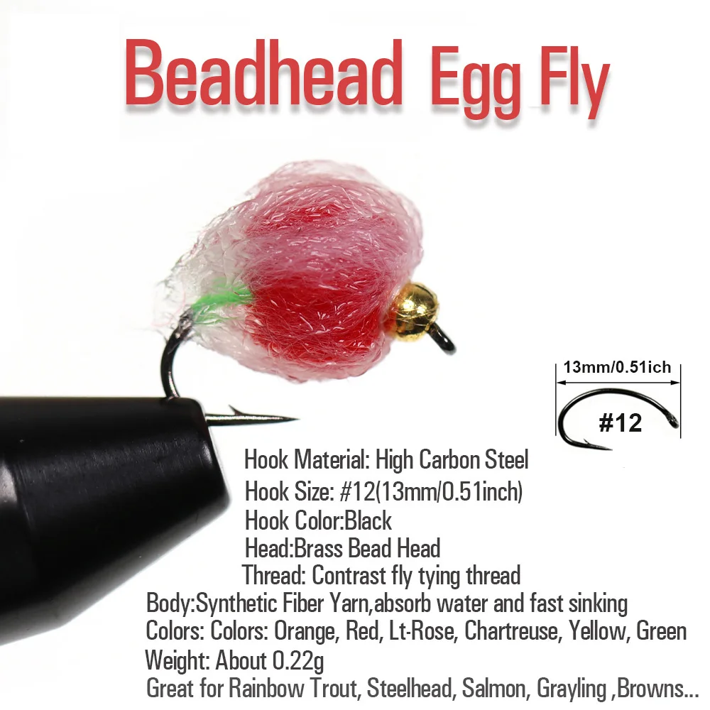 8/12 Stück Perlenkopf Glo Bug Lachseier-Fliegen, Lachsfischrogen-Nassfliegen, schnell sinkende Forellen- und Steelhead-Angelköder, künstliche Köder – Detail 2