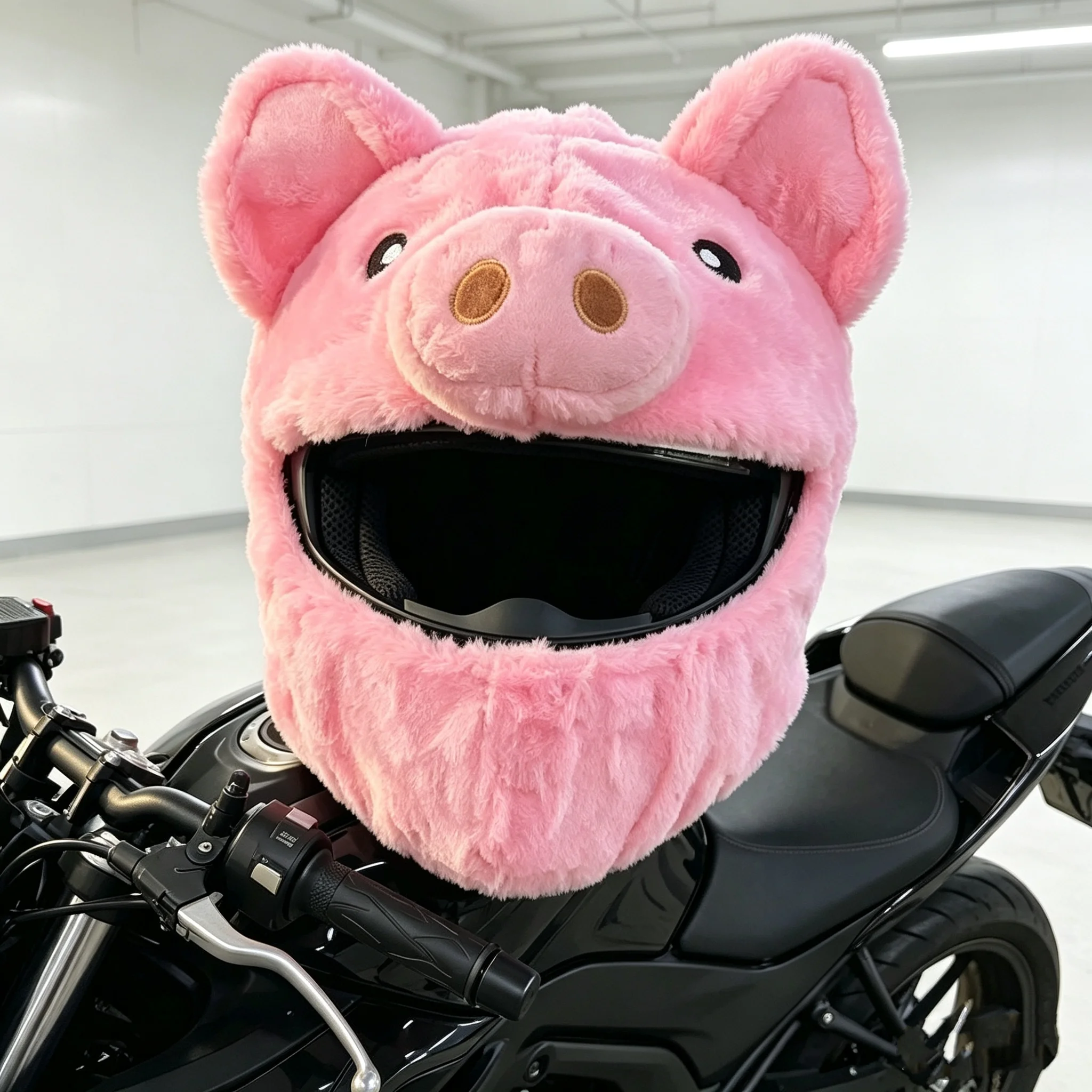 Cartoon Bunny Plush Motorcycle Helmet Cover Full Face Motorbike Headgear Decorative Protective Hat