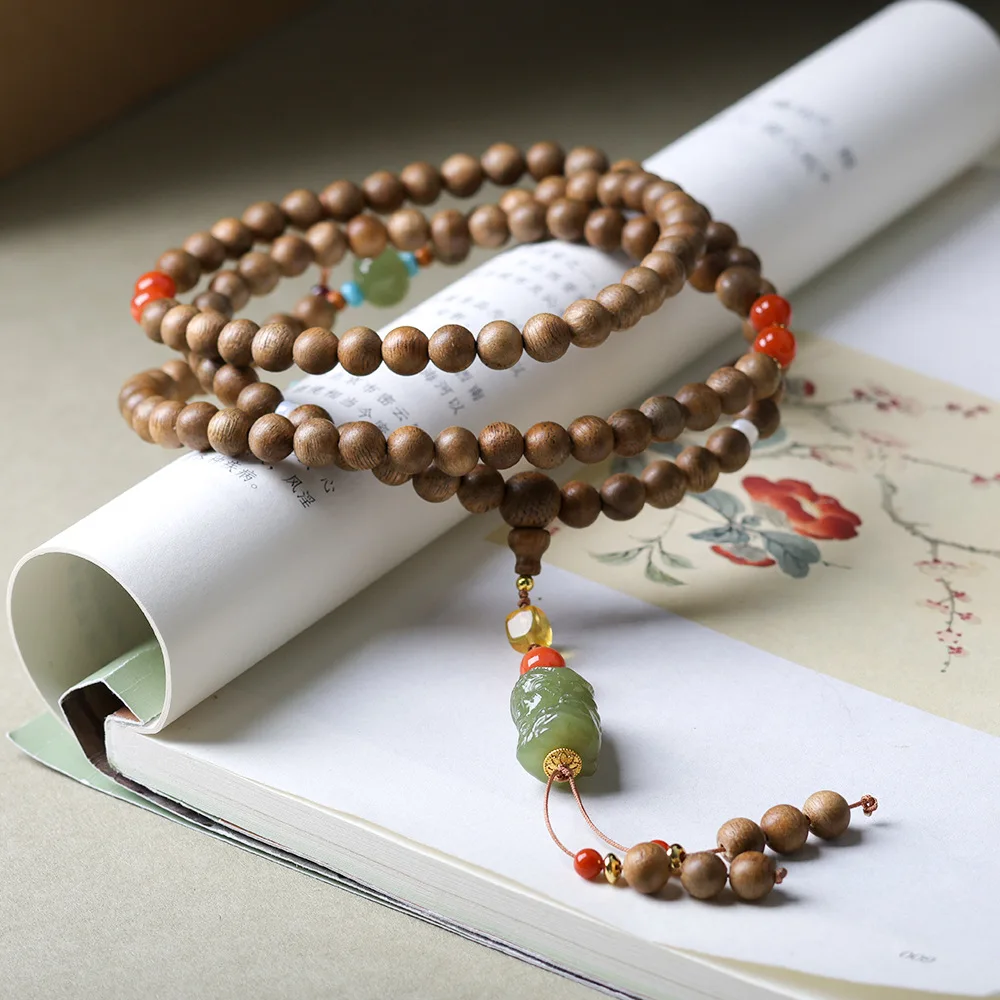 Original Yellow Chinaberry Sinking Wood Multi Loop Bracelet Wenchuan and Tianyu Zakiram Chinese String Beeswax Necklace