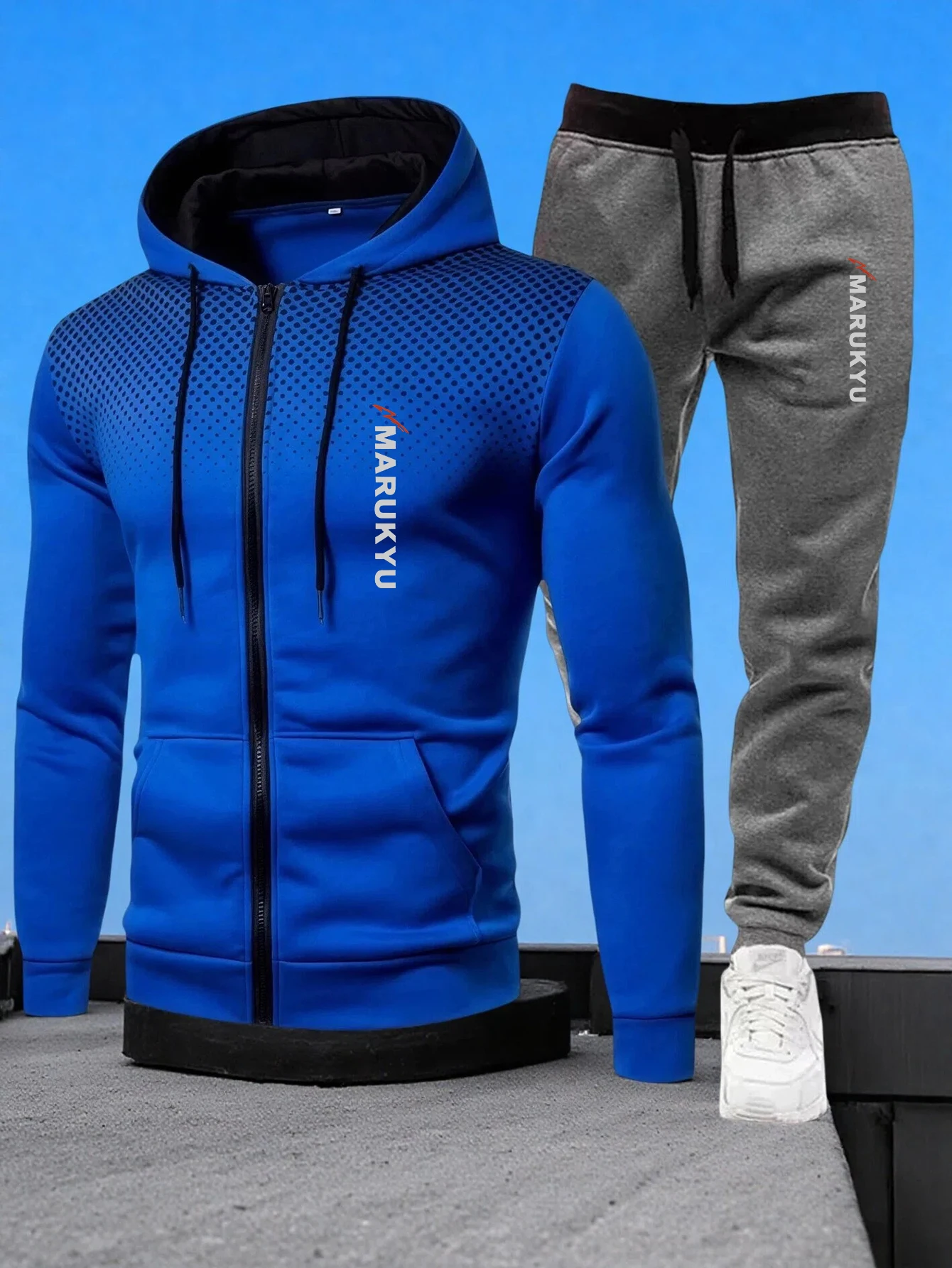 

Men's Autumn and Winter Pattern Casual Two-Piece Set Hooded Sweatshirt and Pants with Pockets Regular Fit Outdoor Sport Suit