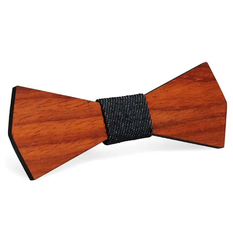 Handmade Rosewood Mens Bow Tie Hollow แกะสลักดอกไม้ Rhombus หนวดเครา Vint Dropship