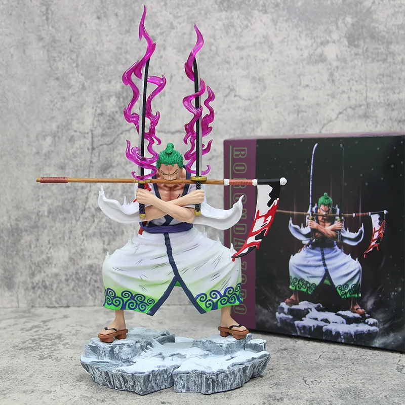 33cm Gk Roronoa Zoro One Piece Anime Figure Purgatory Ghost Slash Three Knife Flow Action Dolls Ornaments Collectible Toys Gifts