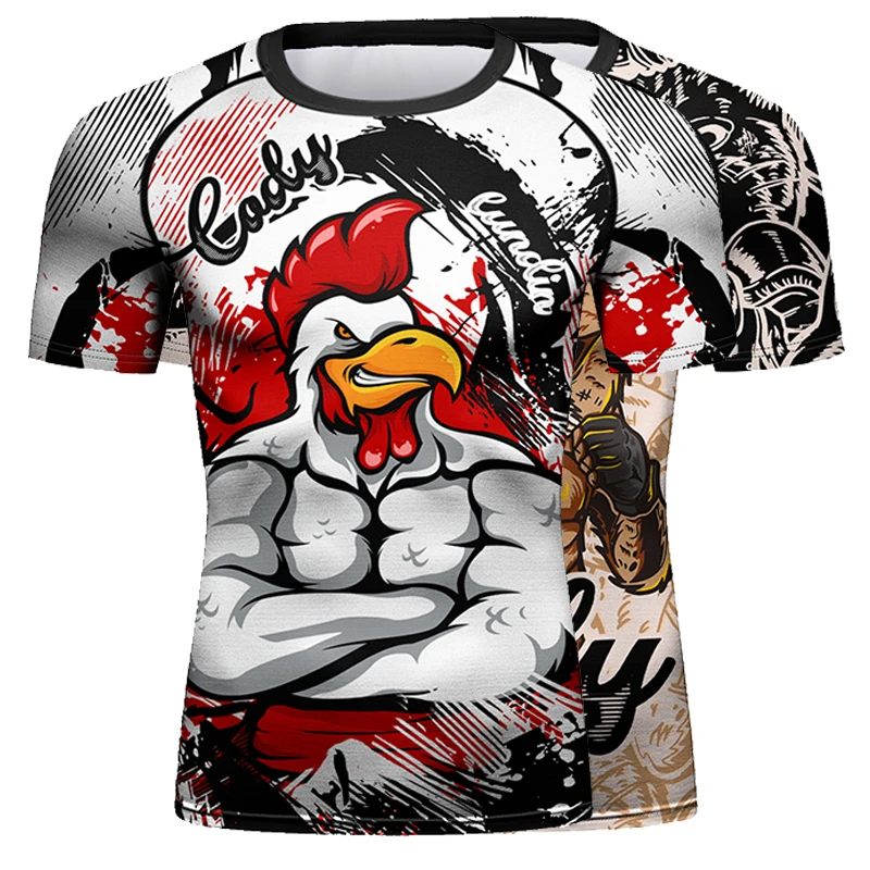Cody Lundin Men Jiu Jitsu MMA Short Sleeve Rashguard Funny Animal Print Compression Lightweight Grappling Combat Training Tops