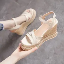 Woman Shoes Wedge With Platform Waterproof Leather Outdoor Sandals for Women Beige Original Summer 2024 Offers Sale H Luxury On