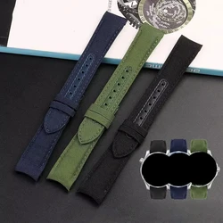 20mm 22mm Curved End Nylon Leather Watch Band for Omega Planet Ocean Seamaster 300 Belt Men Women Canvas Watch Strap Accessories