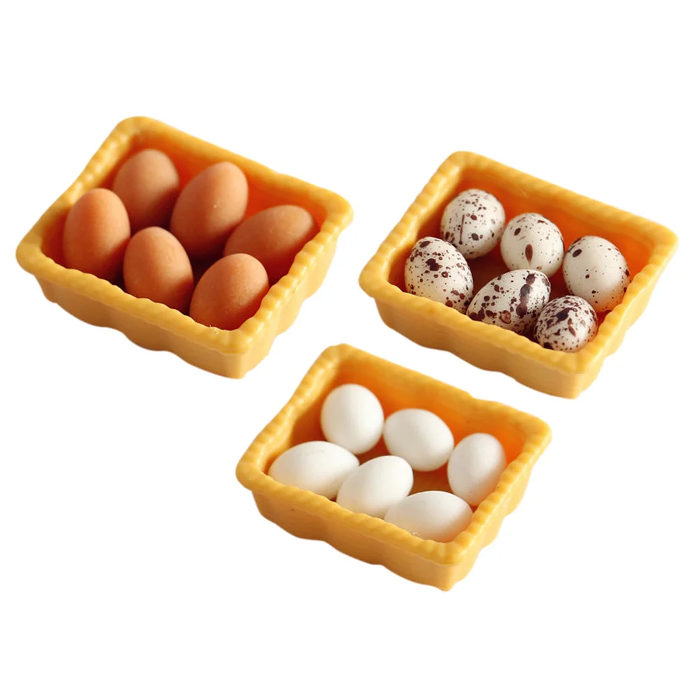 3 Sets Props Mini Boxed Eggs Toy Dollhouse Kitchen Furniture Resin Play Miniature Ornaments