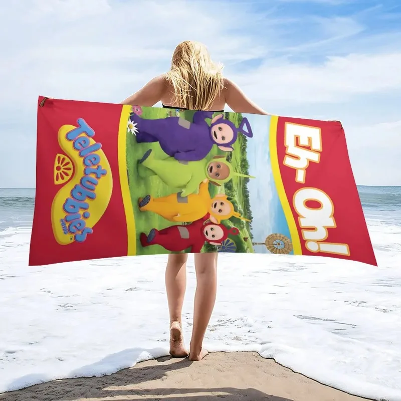 

70x140cm Teletubbies Anime Peripheral Cute Cartoon Print Beach Towel Home Bathroom Supplies Birthday Gift
