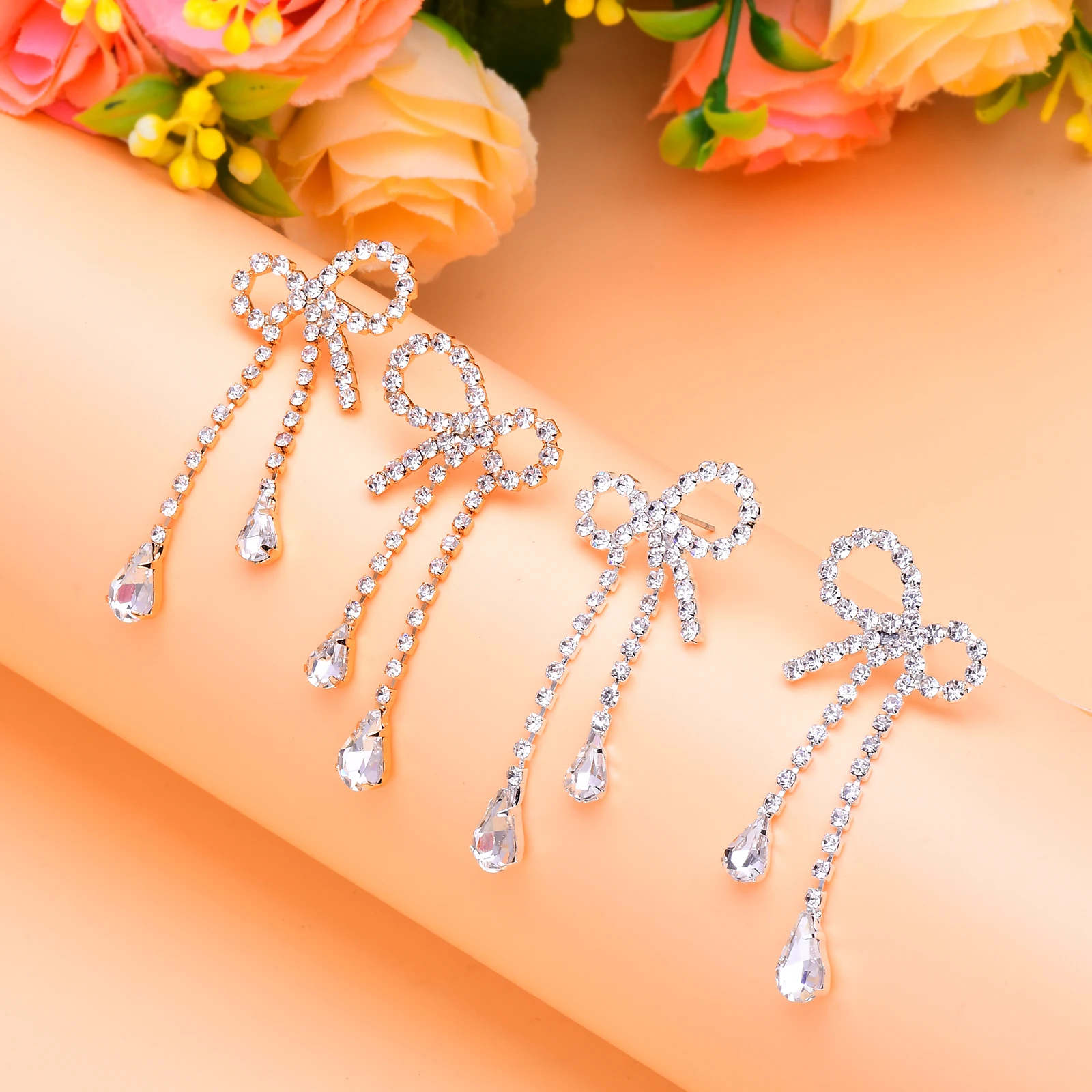 Fashion New Exquisite Fashion Bow Earrings Temperament Hundred with Pendant Diamond Earrings