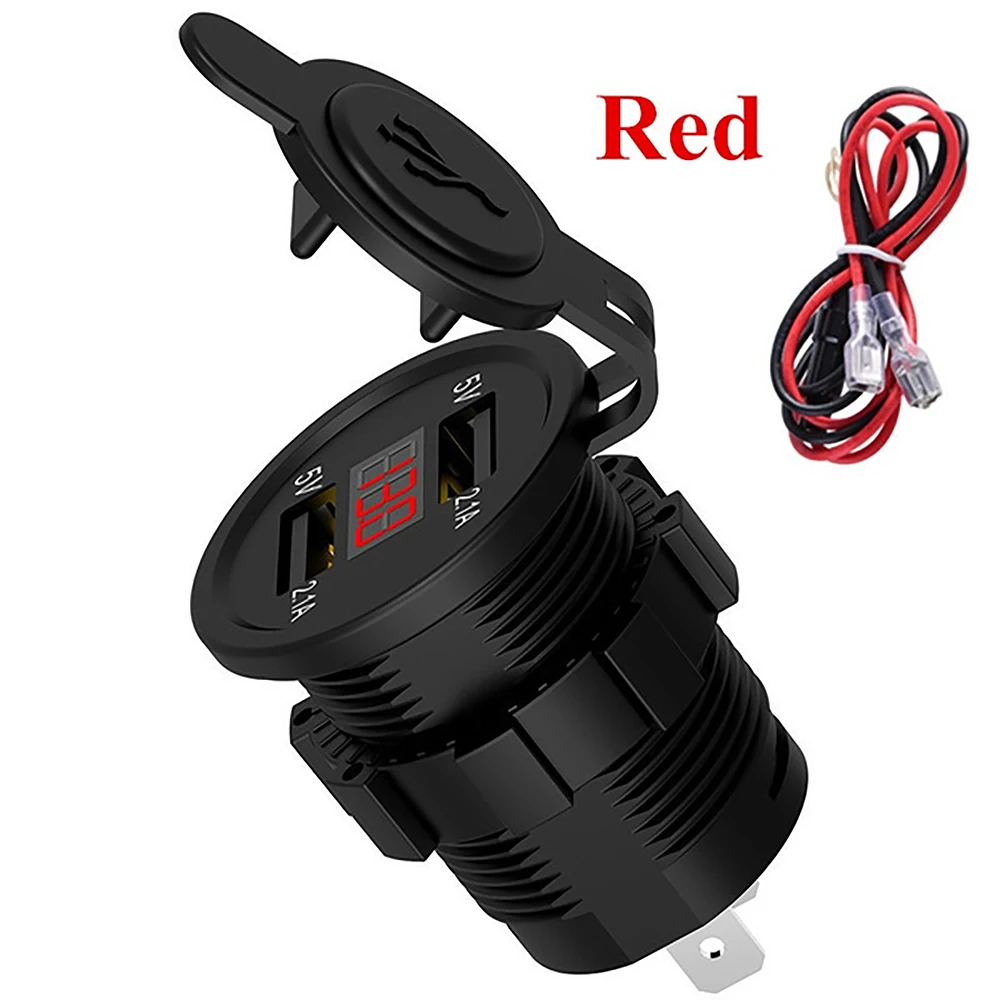 4.2A Car 2 Port Dual USB Charger Adapter Cigarette-Lighter Socket LED Voltmeter with Waterproof Cover