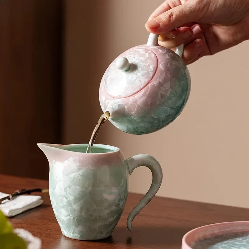200ml Crystal Glaze Cyan Pink Xishi Teapot Luxury Tea Infuser Pot Tea Maker Kettle With Strainer Flower Tea Drinkware Decoration view 2