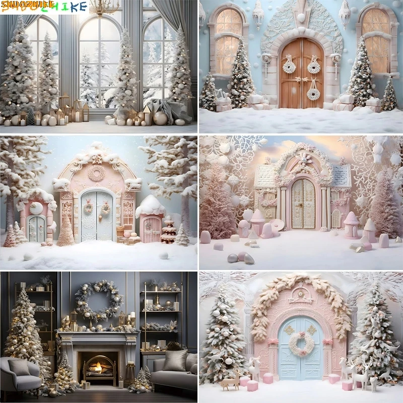 

Christmas Day Photography Backdrops Prop New Year Party Decoration Xmas Tree Window Candy Snowflakes Photo Background BR-01