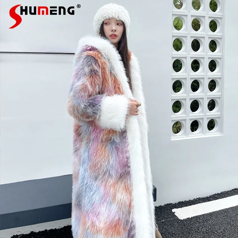 

Colorful Eco-friendly Fur Long Loose Chinese Ancient Style Faux Furry Jacket Women's Toka Coat Long Sleeve Hooded Cape Jaquetas